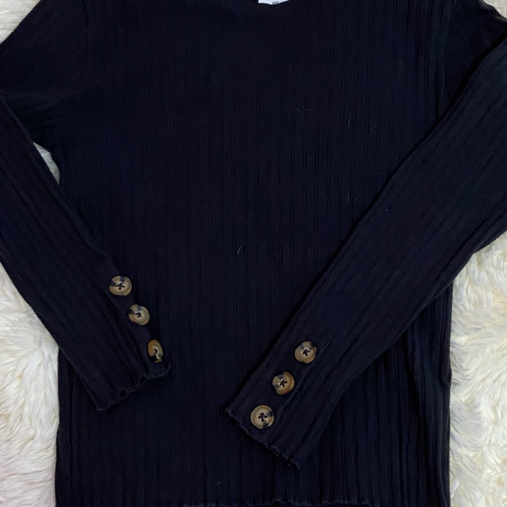 Zara vertical sewing and cribbed edges navy blue long sleeve kids brown buttons